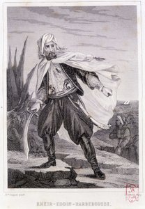 Portret Kheira - Eddina - Barberoussa, tureckiego pirata XVI wieku - w „Historii piratów i korsarzy Oceanu i Morza Śródziemnego” P. Christiana, Paryż, wyd. D. Cavaillés, tom 1 autorstwa French School