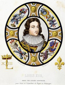 Portret Ludwika XIII króla Francji (1601-1643). Faksymile średniowiecza witrażu w „Histoire de la peinture sur verre” Ferdinanda de Lasteyrie autorstwa French School