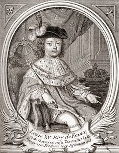 Portret Ludwika XV jako dziecko, 1710 1774. Monarcha Burbonów, który rządził jako król Francji i Nawarry. Z Les Heures Libres opublikowanego w 1908 roku. autorstwa French School