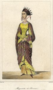 Portret Marguerite de Provence (1221 - 1295), królowej Francji, żony Ludwika IX. Grawerowanie XIX wieku. autorstwa French School