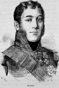 Portret Mortiera, księcia Treviso (1768 - 1835), marszałka Francji, zabitego podczas ataku Fieschi - w „Historii Francji” Henri Martina autorstwa French School