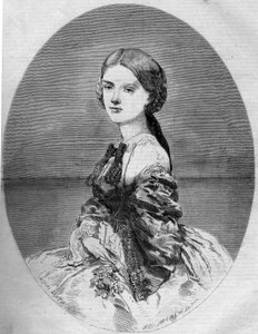 Portret księżniczki Klotyldy Sabaudzkiej (1843-1911), przyszłej żony księcia Napoleona (1822-1891). Grawer w „”Le Monde Illustré””n°94 z 29 stycznia 1859 r. autorstwa French School