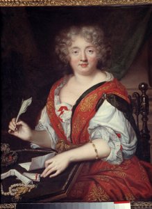 Portret kobiety piszącej wcześniej zidentyfikowanej jako Madame de Sevigne (1626-1696) Byłaby to Marie de Rabutin-Chantal (Rabutin Chantal), markiza de Sevigne dit Madame de Sevigne (1626-1696), kobieta listów. Nosi bransoletkę na wysokości połowy ramienia autorstwa French School