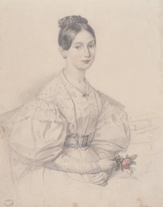 Portret młodej kobiety (ołówek z kolorami na papierze) autorstwa French School