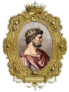 Portret cesarza rzymskiego Konstantyna I Wielkiego (274-337). Grawer w „Historii papieży-królów-królowych i cesarzy na przestrzeni wieków”” Maurice Lachatre autorstwa French School