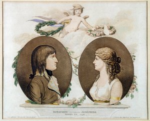 Portrety Napoleona Bonaparte (1769-1821) i Josephine de Beauharnais (1763-1814) pobrali się w 1796”” Anonimowa akwarela około 1800 roku. Słońce 0,21x0,23 m Malmaison, musee du chateau autorstwa French School