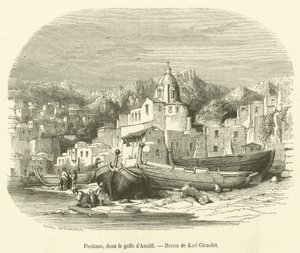 Positano, w Zatoce Amalfi (grafika) autorstwa French School