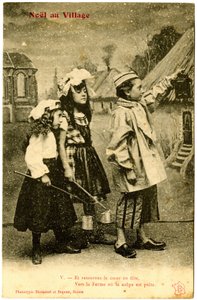 Pocztówka: Boże Narodzenie na wsi, I zamień serce w imprezę, na farmę, gdzie zupa jest gotowa. Fototyp Bienaimé i Dupont, Reims (papier zadrukowany) autorstwa French School