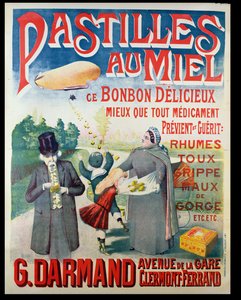 Plakat reklamowy Pastilles au Miel, pastylki z miodem, wykonany przez G. Darmand