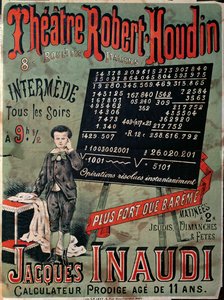 Plakat reklamujący pojawienie się Jacquesa Inaudi (1867-1939) w teatrze Robert Houdin, Paryż, 1878