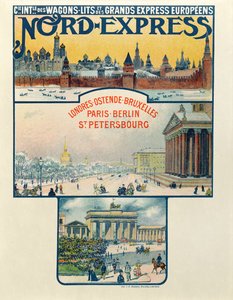 Plakat reklamujący Compagnie des Wagons-Lits et des Grands Express Europeens, od Londynu do Sankt Petersburga, początek XX wieku