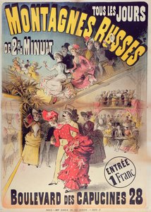 Plakat reklamujący kolejkę górską Montagnes Russes na Boulevard des Capucines, Paryż, 1888