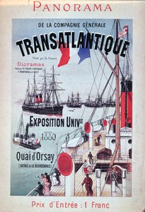 Plakat reklamujący stoisko Compagnie Generale Transatlantique na Wystawie Światowej, 1889