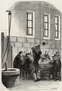 Poczta: Sortowanie listów dla departamentów i zagranicy - Grawerowanie w „Tableau-de-Paris” autorstwa Edmonda Texiera 1852 autorstwa French School