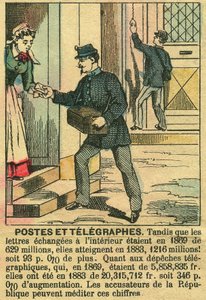 Poczty i telegrafy, obrazujące dobre funkcjonowanie telekomunikacji i poczty dzięki Rzeczypospolitej. Grawer, w „Le Figaro, dodatek””, 30.03.1889, Paryż. Dz. Selva. autorstwa French School