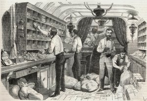 Słupki: wnętrze mobilnego biura - Grawerowanie w „Tableau-de-Paris” autorstwa Edmonda Texiera 1852 autorstwa French School