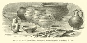 Czarna, szara i czerwona gallo-rzymska ceramika znaleziona w okolicach Paryża autorstwa French School