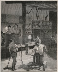 Garncarstwo, Manufaktura de Sevres: Warsztat odlewania próżniowego i sprężonego powietrza. Grawer z 1885 roku w „Les arts et metiers illustres” Adolphe BITARD. autorstwa French School