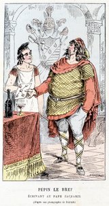 Pépin the Brief Writing to Pope Zacharie - w „Histoire de France Tintamarresque” autorstwa Touchatout autorstwa French School