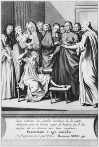Praktyka pomocy i cudowne uzdrowienie Aubigan, ilustracja z La verite des cuds de M. de Paris... Louis Basile Carre de Montgeron (1686-1754) 1737 autorstwa French School