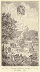 Pierwszy eksperyment przeprowadzony w Annonay (5 czerwca 1783) (rytowanie) autorstwa French School