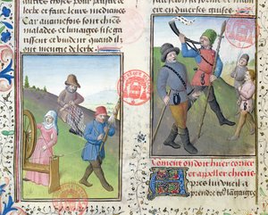 Przygotowanie sieci do polowania, z Livre de la Chasse przez Gastona Phebusa de Foix (1331-91) autorstwa French School