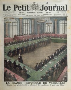 Prezentacja alianckich warunków pokojowych delegatom niemieckim 7 maja 1919 w Wersalu, okładka Le Petit Journal, 25 maja 1919 autorstwa French School