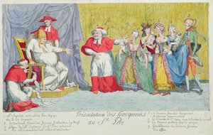 Przedstawienie klaczy Ojcu Świętemu, karykatura przedstawienia Adelajdy (1732-1800) i Victoire de France (1733-99) Papieżowi, 17 kwietnia 1791 autorstwa French School