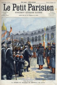 Wręczenie flagi Pułku Chińskiego przez generała Faure Bigueta (Faure-Biguet) gubernatorowi generała Arnoux podczas Invalides w Paryżu, w „Le petit Parisien”” 1901 (rycina) autorstwa French School