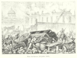Zdobycie Luwru, 29 lipca 1830 (grawerowanie) autorstwa French School