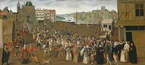 Procesja Ligi Świętej na Place de Grève, opuszczając łuk Saint-Jean, Paryż, 1590-3