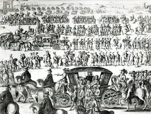 Procesja wjazdu młodego króla Ludwika XIV jako dziecka w mieście Paryż 18 sierpnia 1649, szczegół autorstwa French School