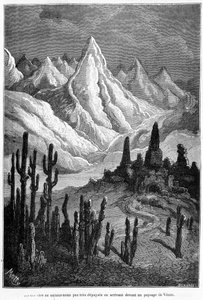 Wyimaginowana projekcja pejzażu Wenus - w „Les Terres du Ciel” Camille Flammarion, wyd. Marpon & Flammarion, Paryż autorstwa French School