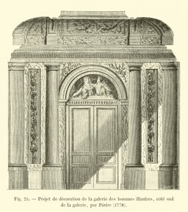 Projekt dekoracji galerii wybitnych ludzi, strona południowa galerii, autorstwa Pietre, 1778 autorstwa French School