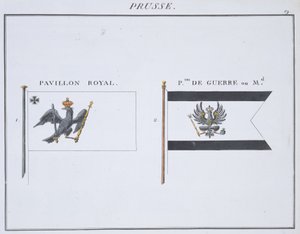 Flagi pruskie, z francuskiej księgi flag, ok. 1819 r. autorstwa French School