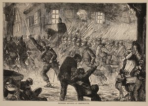 Natarcie pruskie na Gravelotte, ilustracja z Historii wojny Cassells między Francją a Niemcami, 1870-1871 autorstwa French School
