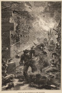 Pogoń za powstańcami w katakumbach, maj 1871, ilustracja z Historii wojny Cassells między Francją a Niemcami, 1870-1871 autorstwa French School