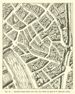 Dzielnica Saint-Andre des Arts, faksymile planu F Quesnela, 1608 autorstwa French School