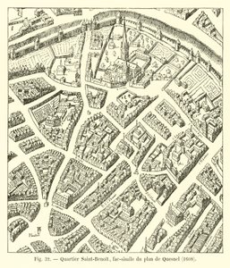 Dzielnica Saint-Benoit, faksymile mapy Quesnel, 1608 autorstwa French School