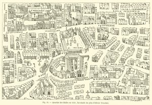 Dzielnica Les Halles w 1550 r., faksymile planu Oliviera Truscheta autorstwa French School