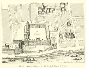 Dzielnica Luwru w 1714 r., faksymile planu Boudana autorstwa French School
