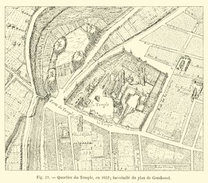 Dzielnica Świątynna, w 1652 r.; faksymile mapy Gomboust autorstwa French School