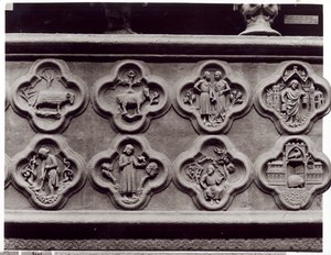 Czterolistne znaki zodiaku, Praca Roku i prorocy Sofonia i Ezechiel, z katedry Notre-Dame w Amiens (odlew gipsowy z kamienia) autorstwa French School