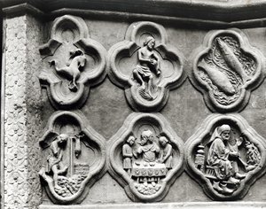 Czterolistne znaki zodiaku i trudy roku z katedry Notre-Dame w Amiens (odlew gipsowy z kamienia) autorstwa French School