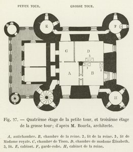 Czwarte piętro małej wieży i trzecie piętro dużej wieży; wg M Bourla, architekt autorstwa French School