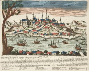 Quebec, wyd. C. 1650 (ręcznie kolorowane grawerowanie) autorstwa French School