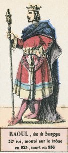 Raoul, książę Burgundii, 32 król, wstąpił na tron ​​w 923, zmarł w 936 (kolorowa rycina) autorstwa French School