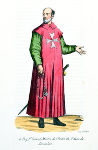 Raymond de Puy (1120-5860) Pierwszy Wielki Mistrz Zakonu św. Jana Jerozolimskiego, ilustracja z Historii i kostiumów zakonów monastycznych Ojca Helyota, 1842 autorstwa French School