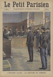 Odczytanie wyroku w procesie o zdradę stanu Charlesa Benjamina Ullmo (litografia kolorowa) autorstwa French School
