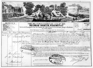 Pokwitowanie wystawione przez Compagnie du Canal du Midi za transport towarów z Bordeaux do Beziers, 1857 (bw zdjęcie ryciny) autorstwa French School